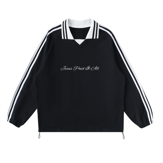 Jesus Paid It All - Contrast Striped Lapel Collar Sweatshirt