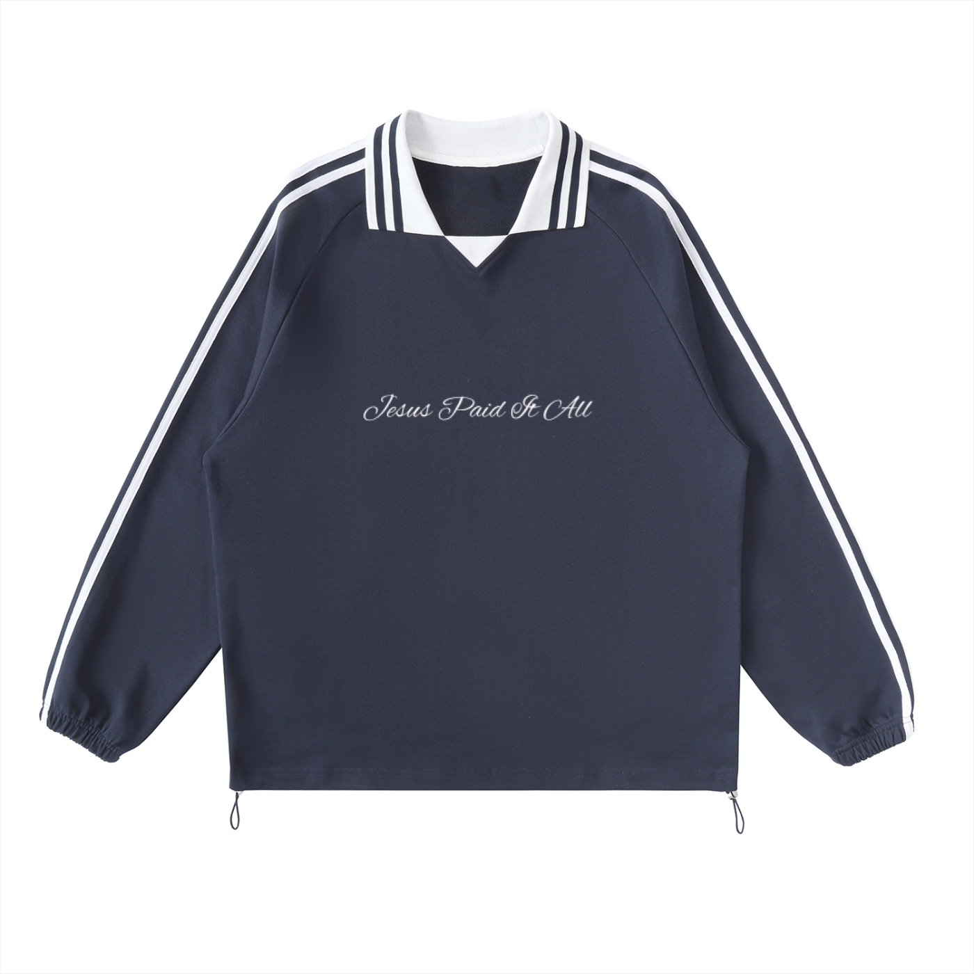 Jesus Paid It All - Contrast Striped Lapel Collar Sweatshirt